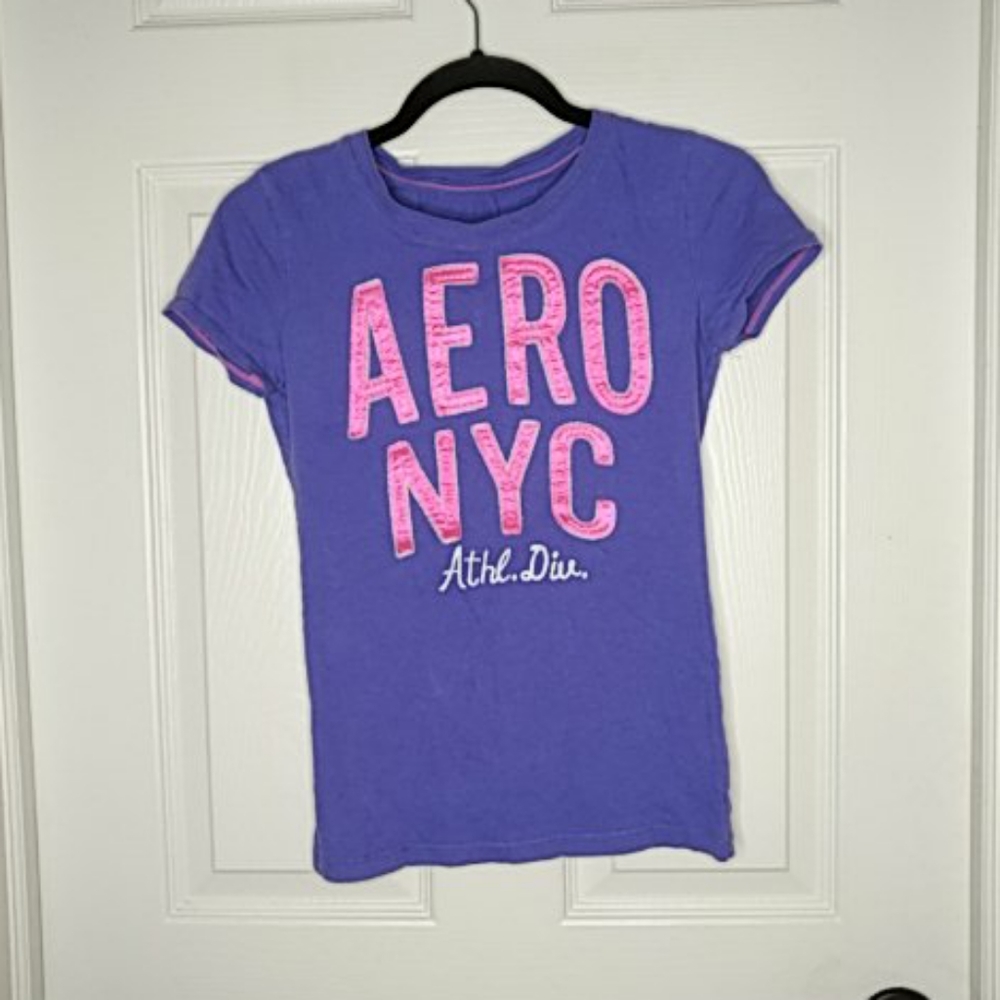 Aeropostale Letterman T-Shirt Aero NYC Hot Pink S